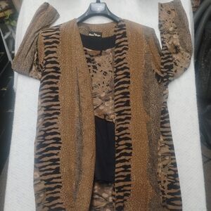Vintage Design Brown Open Front Cardigan & Tank Top Set Women’s Medium 90s Earth